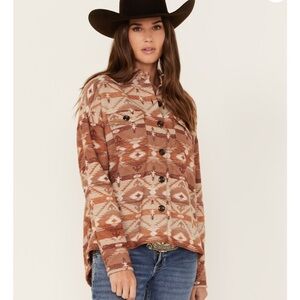 ROCK & ROLL Denim Women’s Southwestern Print Jacquard Shacket Medium Tan Brown
